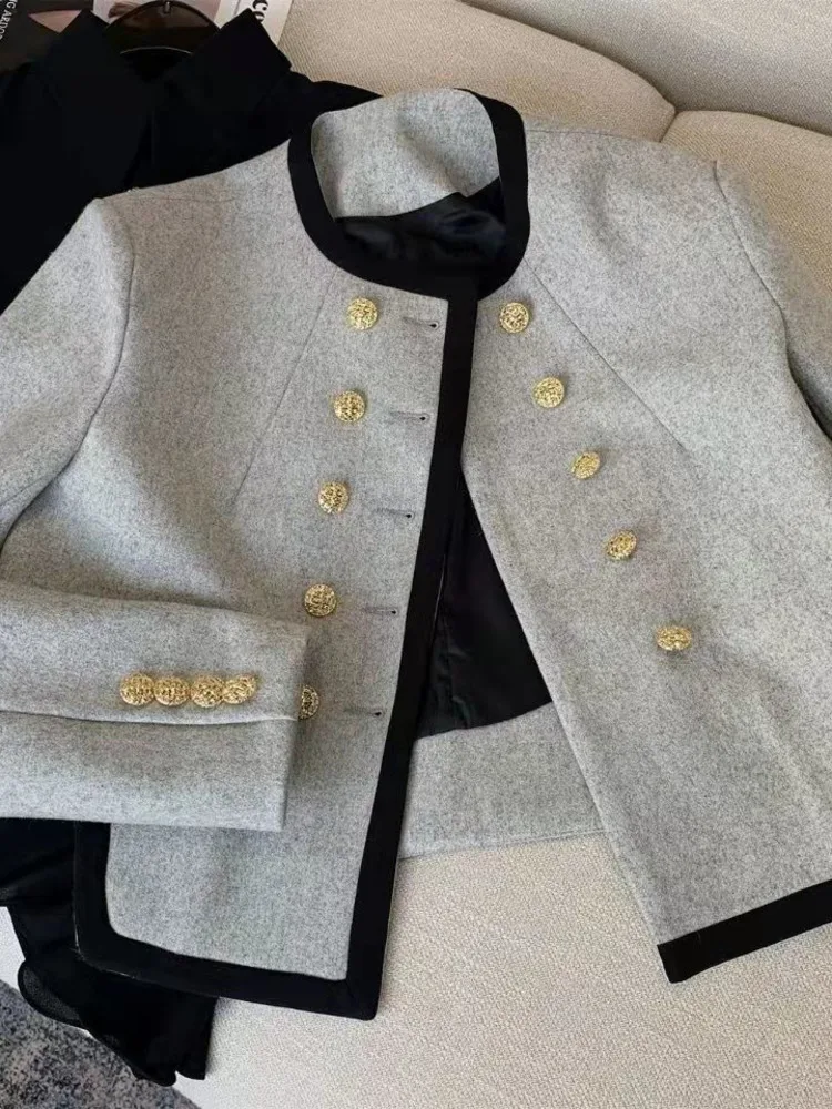 Women's Blazer Chic Elegant Round Neck Clothing Casual Temperament Double-breasted Irregular Long Sleeve new 2025 Coat Clothes Top New