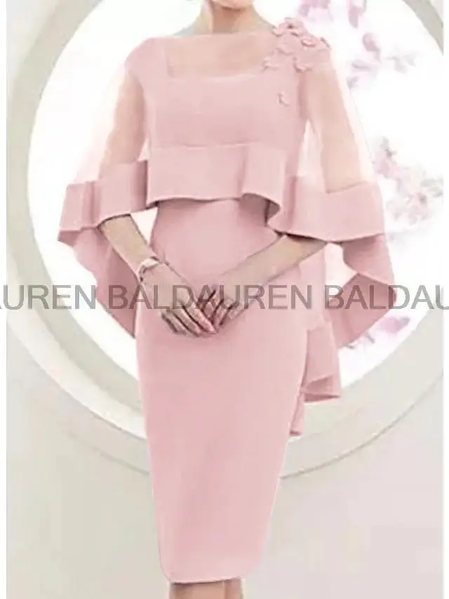 Pink Plus Size Mother Of The Bride Dresses Shealth Square Collar Flowers Short Mother Of Groom Dressses Robe Mere De Mariee E