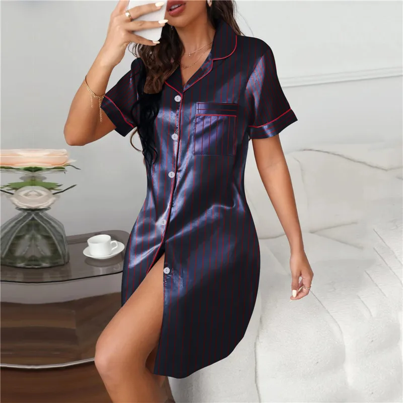 Womens Silk Satin Pamas Set Women new Shirt Skirt Sleepwear 2025 Pijama Women's Loungewear Pamas Suit Female Sleepwear