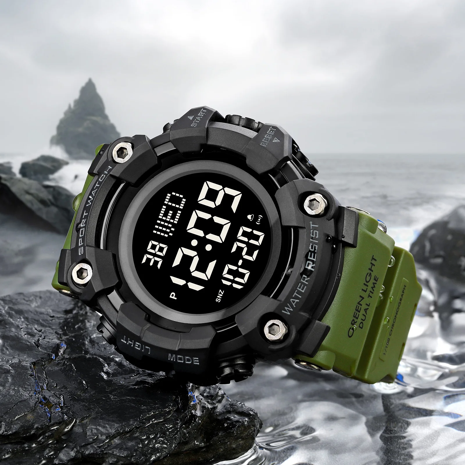 SKMEI Large Dial Stopwatch Sport Watches Mens LED Light Digital Wristwatches 5Bar Waterproof Countdown Clock reloj hombre 1968