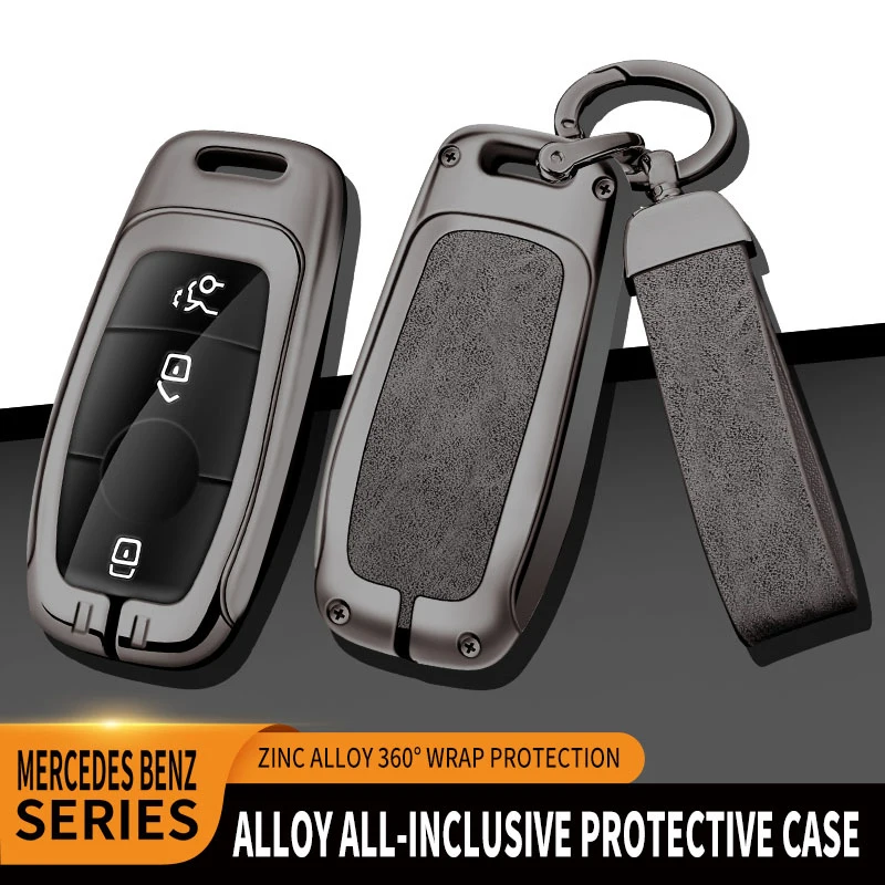Metal Leather Car Key Case Cover Fob for Mercedes Benz A C E S G Class GLC CLE CLA GLB GLK GLS W177 W205 W212 W213 W222 X167 AMG