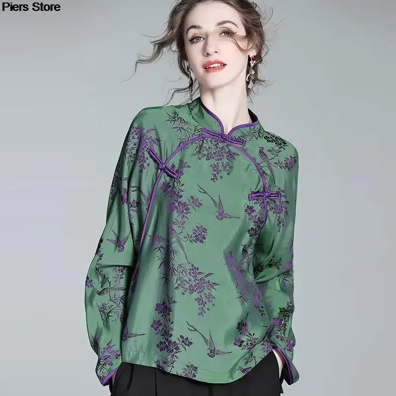 2023 chinese style traitional hanfu 2025 blouse new autumn spring jacquard traditional qipao lady long sleeve cheongsam hanfu blouse