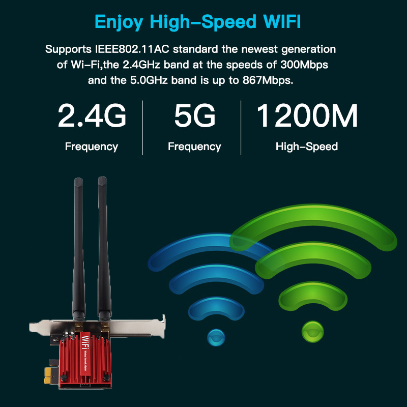 Wifi Adapter 1200Mbps Bluetooth 4.2 M.2 Interface to PCI-E Adapter 2.4G/5G Dual Band Intel 7265 PC Fast Network Card