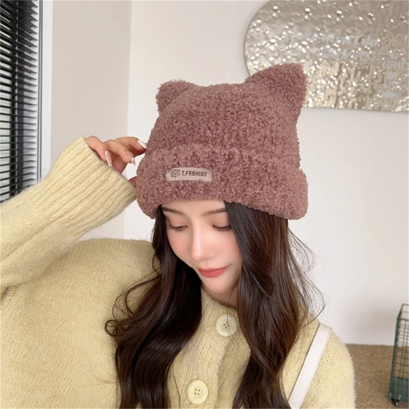 Devil 2025 Horn Hat Little Devil Hat Plush new Ear Hat Cute Funny Beanie Skullies Beanie Fleece Warm Ear Beanie Dropship