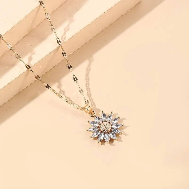 1PCS Gold-color Necklace Ladies Light Style Flower Pendant Inlaid 2025 Zirconia Titanium Steel new Chain Holiday Jewelry