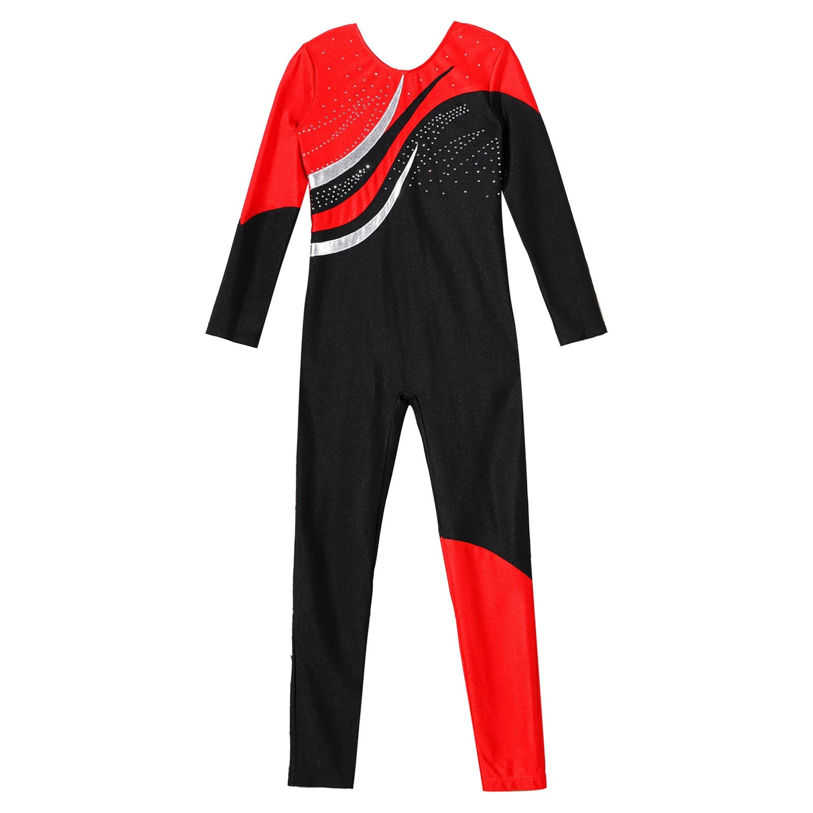 Kids Girls Boys Jumpsuit Dance Ballet Leotard Academic Gymnastics Long Sleeve Rhinestone Pants Jumpsuit Dance Classic Unitard