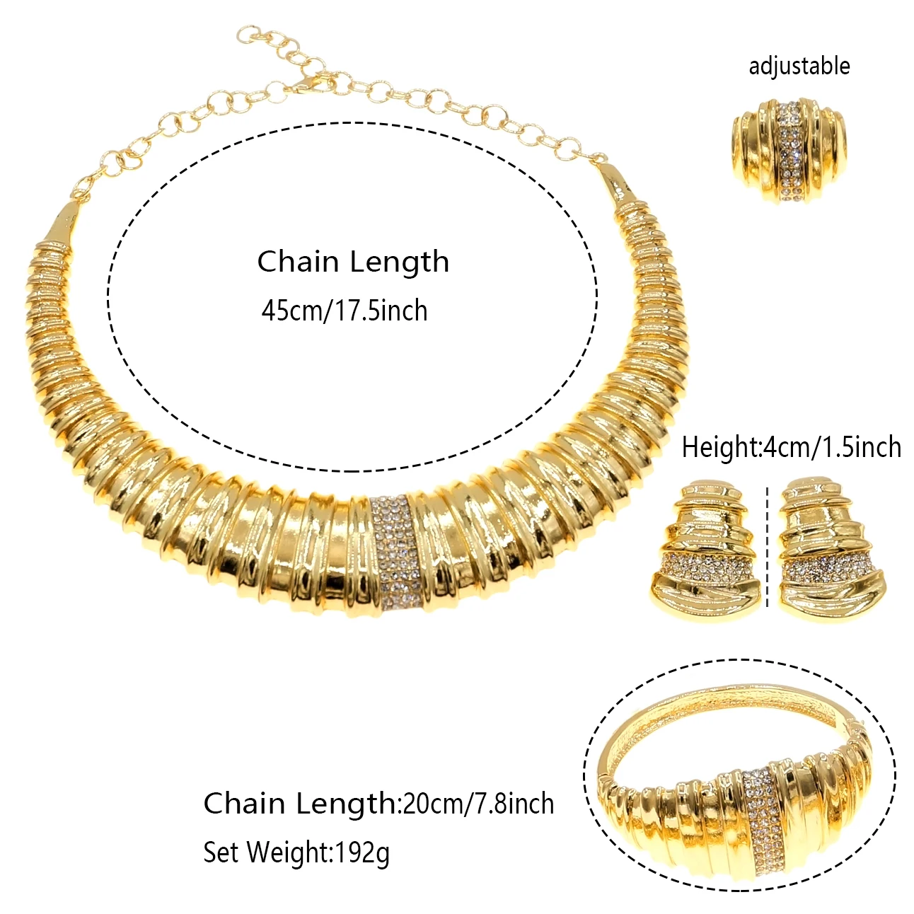 Women Gold Plated Jewelry Set Round Bone Shape Necklace Luxury Wedding and Banquet Jewelry Bracelet Earrings Ring 4PCS