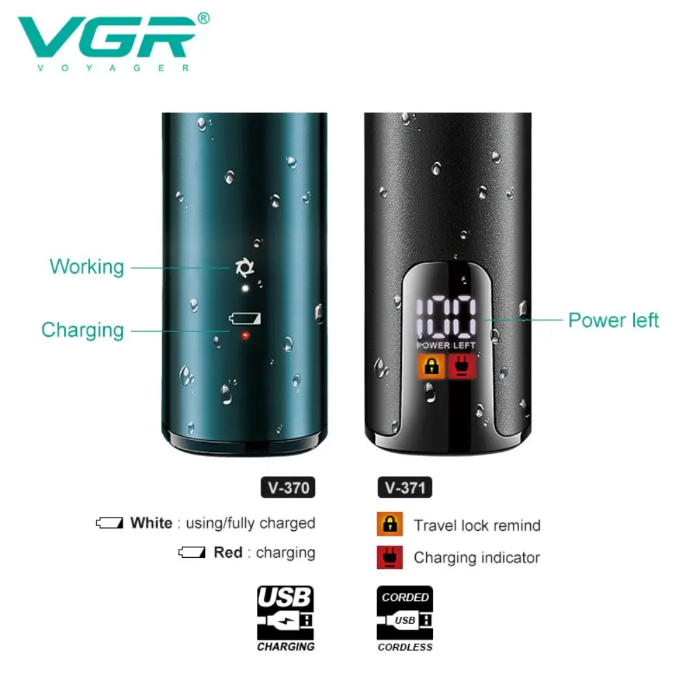 VGR Foil Shaver Professional Electric Shaver Triple Blade LED Display USB Charge Pop-Up Hair Trimmer IPX5 Waterproof V-370/V-371