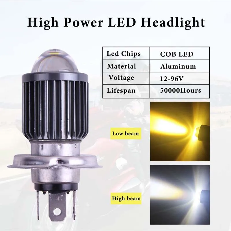 1pcs H4 BA20D Motorcycle new Headlight Moto Led Bulbs 2025 CSP Chip Hi Lo Lens H4 Lamp Fog Lights Scooter Moto Accessories Headlamp 12V