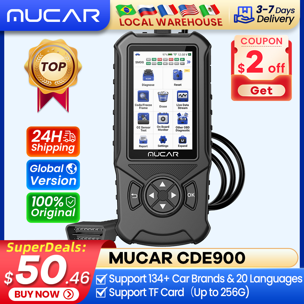 MUCAR CDE900 Obd2 Scanner 2+16G Auto Car Diagnostic Tools Automotive OBD Scanner Tool Code Reader 4" Touchscreen Free Update