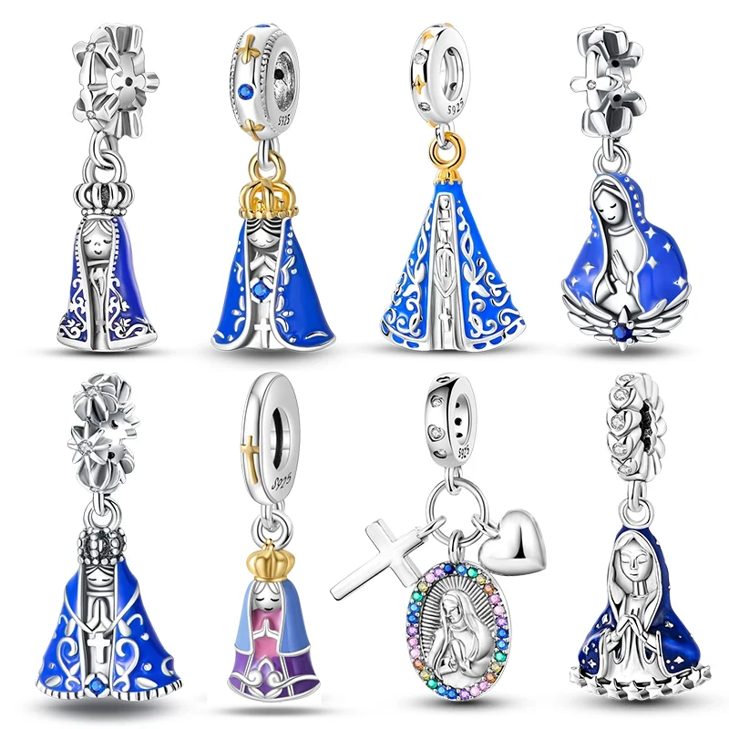 925 Sterling Silver Nossa Senhora Aparecida Dangle Charms Beads Fit Pandora 925 Original Bracelets DIY Jewelry Making For Women