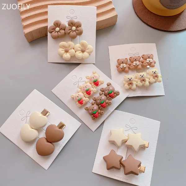2Pcs/lot Children Hair Pin Clips Girls Bear Hairpins Heart Star Hairband 2025 new for Korean 2023 New Women Cute Baby Accessories Fashion