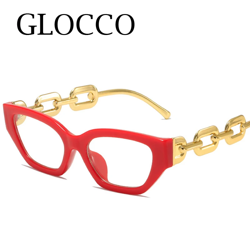 Vintage GOLD Frame Clear Reading Glasses Women Sexy Cat Eye Anti Blue Light Glasses Luxury Designer Big Chain Optical Eyeglasses