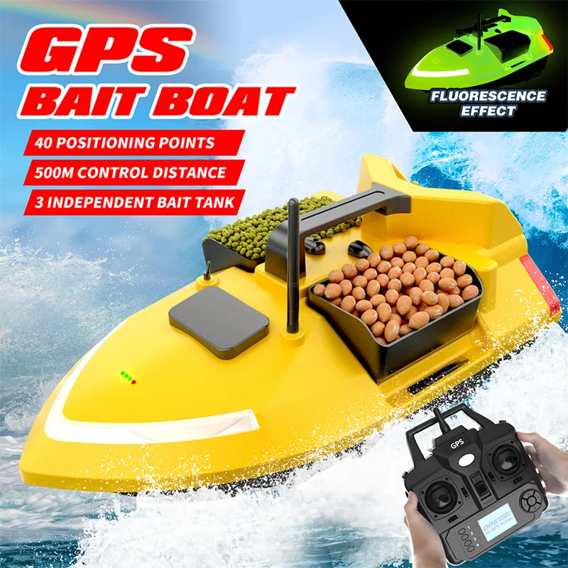 500M GPS Positioning Large High Speed Remote Control Bait Boat 40GPS 2KG LCD Display Screen Independent 3Hopper RC Fishing Boat
