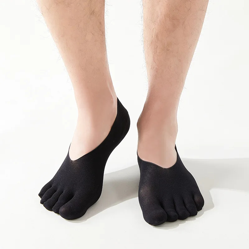 new 5 Pairs Mens Five Finger Silk Socks Invisible Summer Thin Breathable Stockings Japanese Plus Size Veet Five 2025 Toe Low Cut Socks
