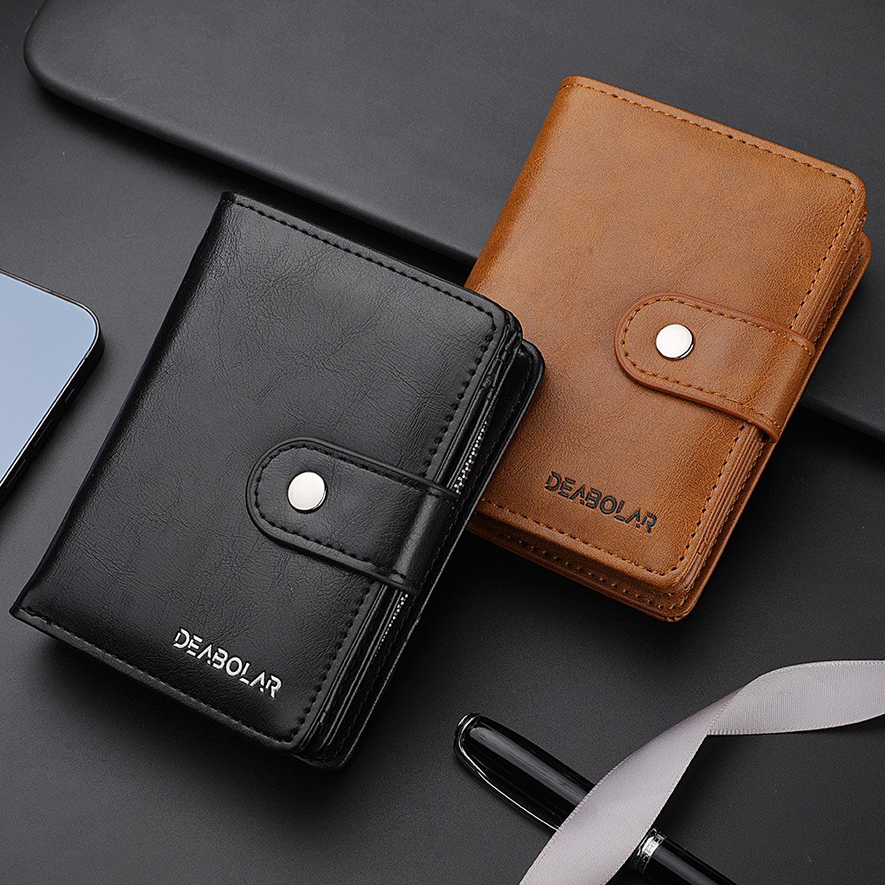 Stylish Men's Short Wallet Zipper Buckle Retro Multifunctional Student Triple Discount Credit Card ID Card Holder Wallet For Men