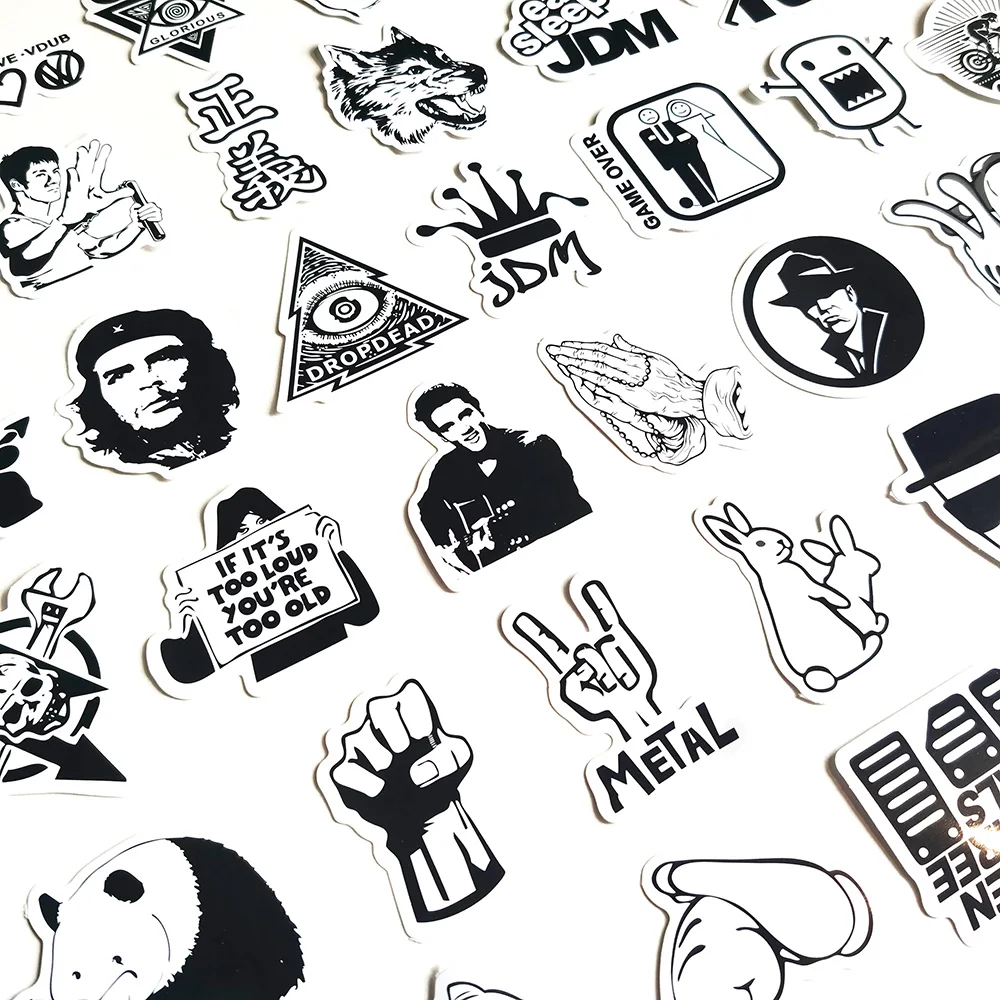 50pcs Funny Black White Stickers Laptop Skateboard Car Motorcycle Bike new 2025 Bumper Helmet Bottle Guitar Vinyl Decal Sticker Bomb