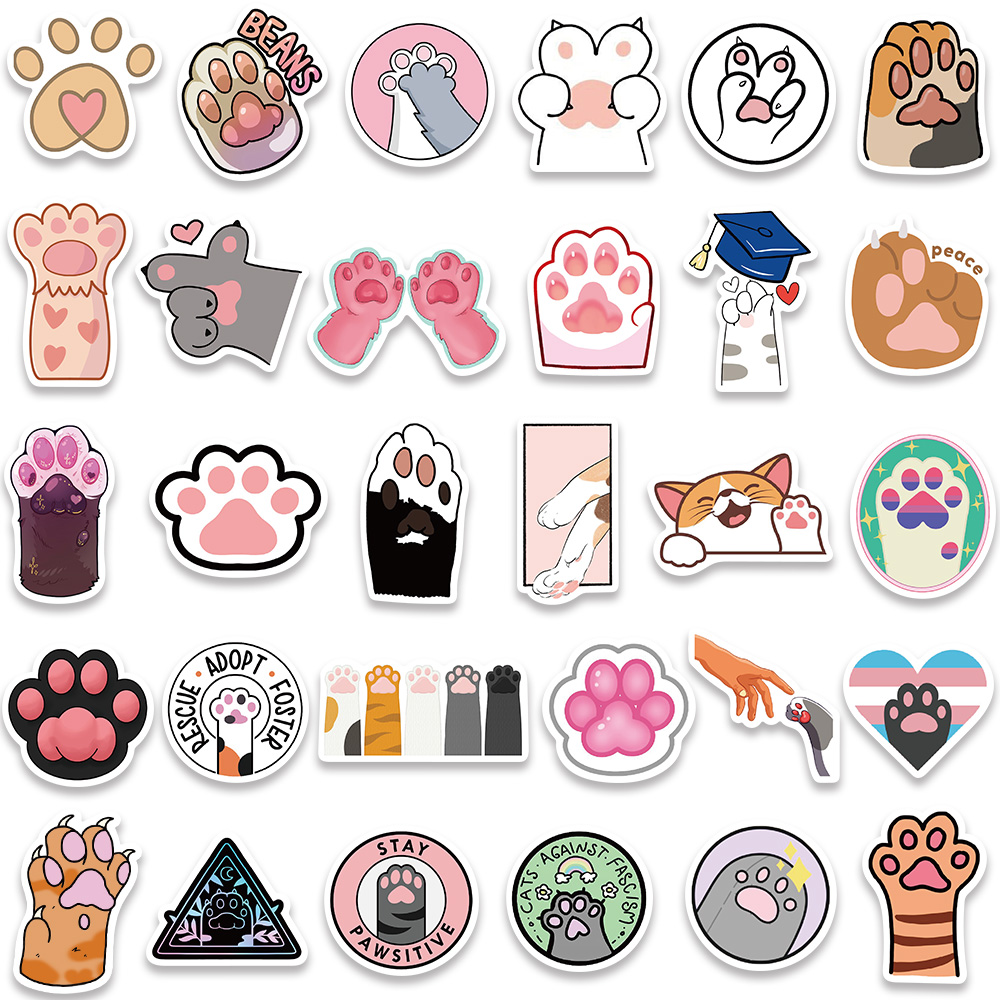 61PCS Kawaii Pink Cat Paw Cute Kitty Girl Stickers Aesthetic Decal for Diary Suitcase Scrapbook Phone Waterproof Bottle Decor
