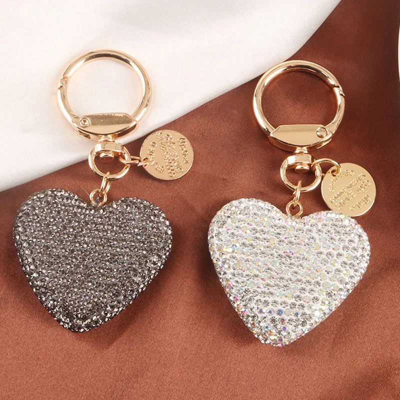 Love Heart Keychain Light Luxury Multi-color Full Rhinestone Alloy Key Rings Women Handbag Pendant Creative Key Chains Gift