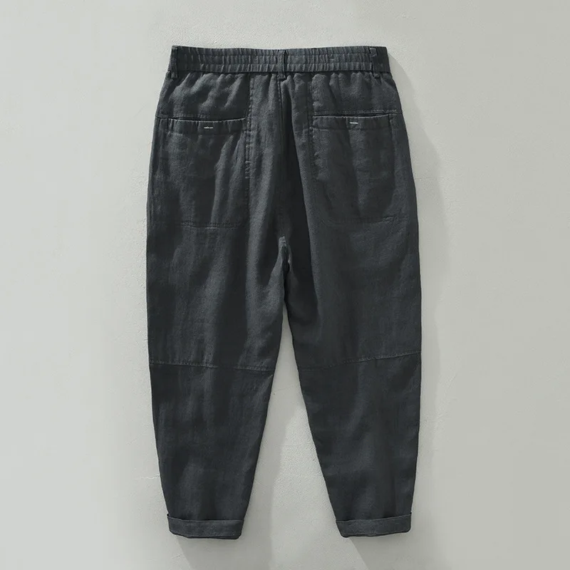 Spring Summer New Linen Ankle-length Pants Men Clothing new Vintage Thin Elastic 2025 Waist Casual Trousers C2058