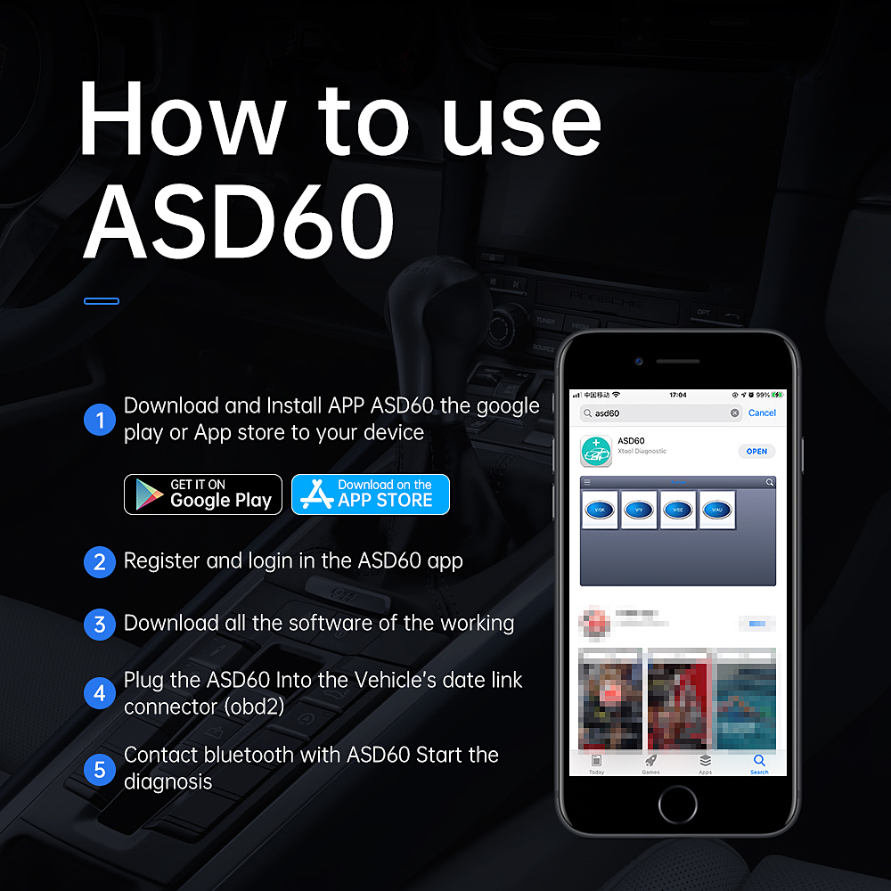 XTOOL ASD60 OBD2 Diagnostic Tools For Benz For VW for BMW Full Automotivo OBD II Code read With 15 Reset Functions Free update