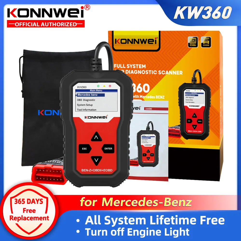 KONNWEI KW360 Obd2 Car Scanner Obd 2 Auto Diagnostic for Mercedes-Benz Full Systems Diagnostic Tool W212 ABS Airbag Oil Reset