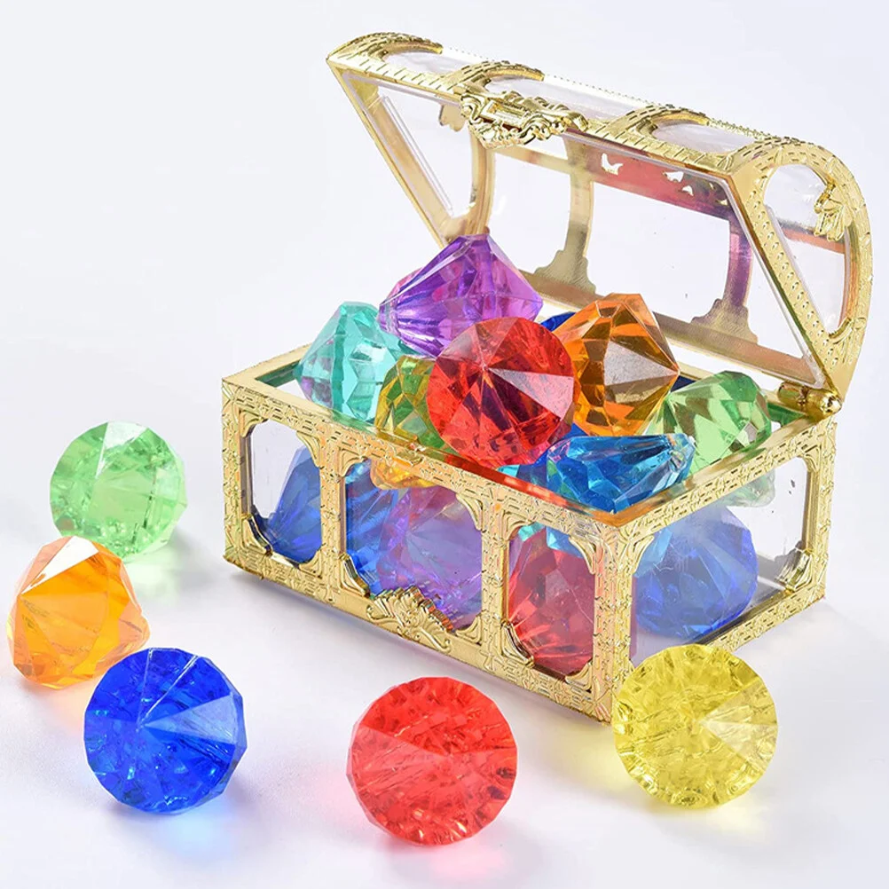 20pcs Underwater Toy Simulated Diamond Plaything Pool Diving Gemstone Toy With Treasure Box