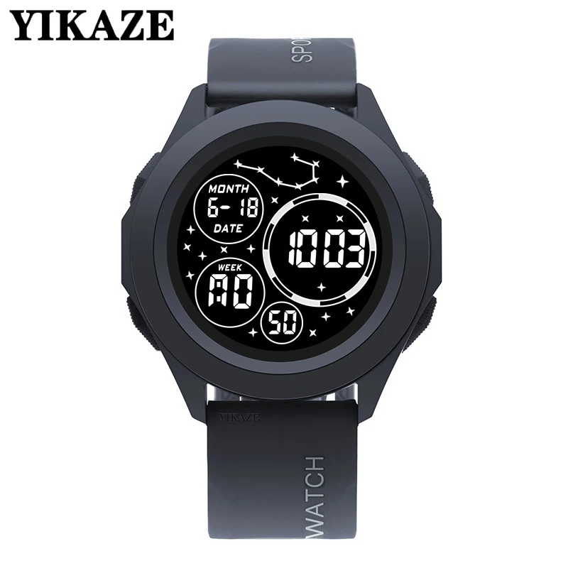 YIKAZE Sports Watch Men's Digital Watches Starry Man Sport Watch Waterproof Multifunctional Clock Outdoor LED Electronic Watch