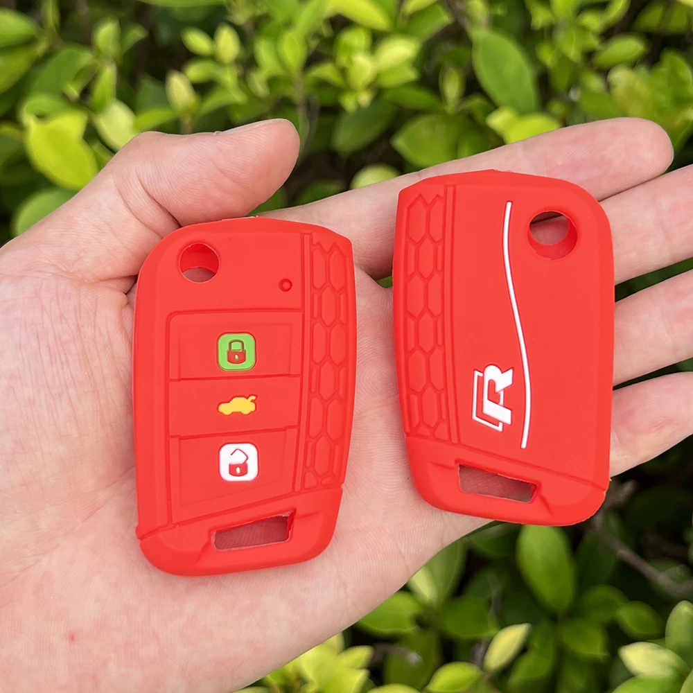 Silicone Car Key Case Cover For Volkswagen VW Polo Golf 7 Tiguan R TSI K7 MK2 VII T-cross T-Roc T5 Passat B8 CC Key Chain