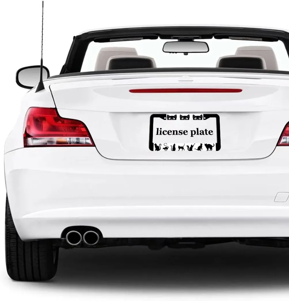 Black Cat License Plate Frame 2 Pack Aluminum License Plates Halloween License Plate Holder Novelty Auto Car Tag Car Accessories