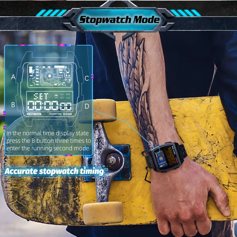 NORTH EDGE 2022 Men's Digital Watch new Retro Industrial Metal Style Waterproof 50M 2025 Sport Watches For Men World Time reloj de hombre