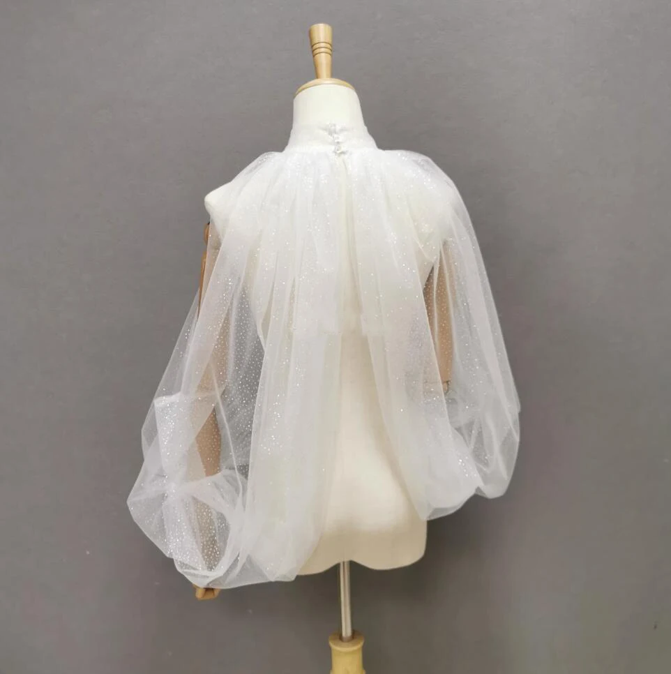 Wedding Long Sleeve Korean Shiny Tulle High Neck Covering Bridal Shawl
