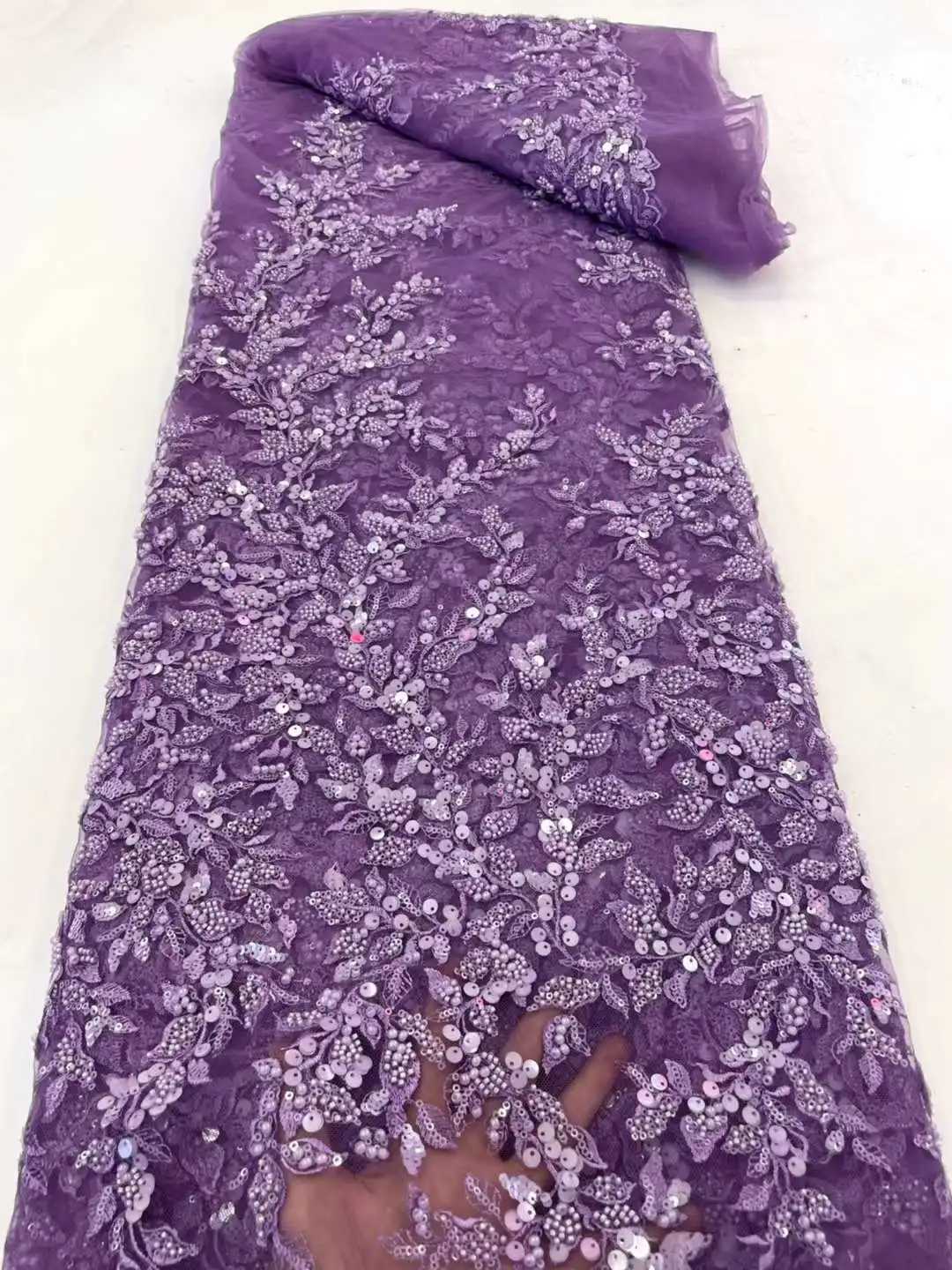 Nigerian African Lace Fabric 2023 High Quality Hamdmade new Beads Bridal Lace 2025 Fabric Sequin Beaded Embroidery For Wedding