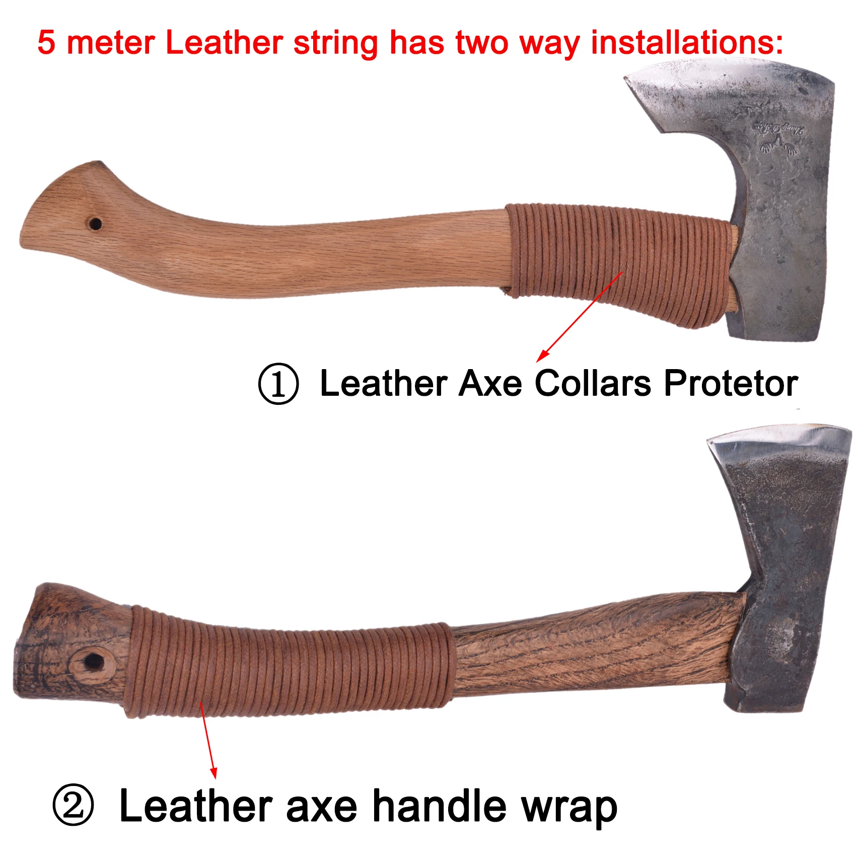 Set of Leather Axe Collar Guard, Axe Handle Wraps Covers for Gardening Picks or Camping, Hiking, Hunting, Outdoors.