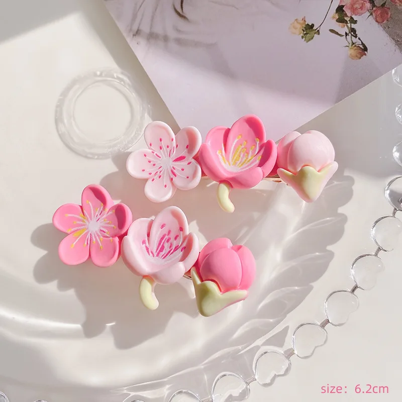 Spring Pink Cherry Blossom Resin Hairpin Sweet Flowers Hair Clips for Women Girls Cute Romantic Headwear Lovely Scrunchies