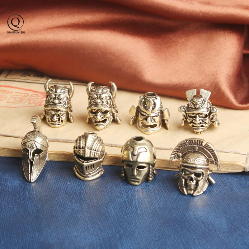 Japanese Eagle Nose Samurai Helmet Knife Beads Woven Paracord Lanyard Pendants 2025 new Outdoor EDC Umbrella Rope Brass DIY Accessories