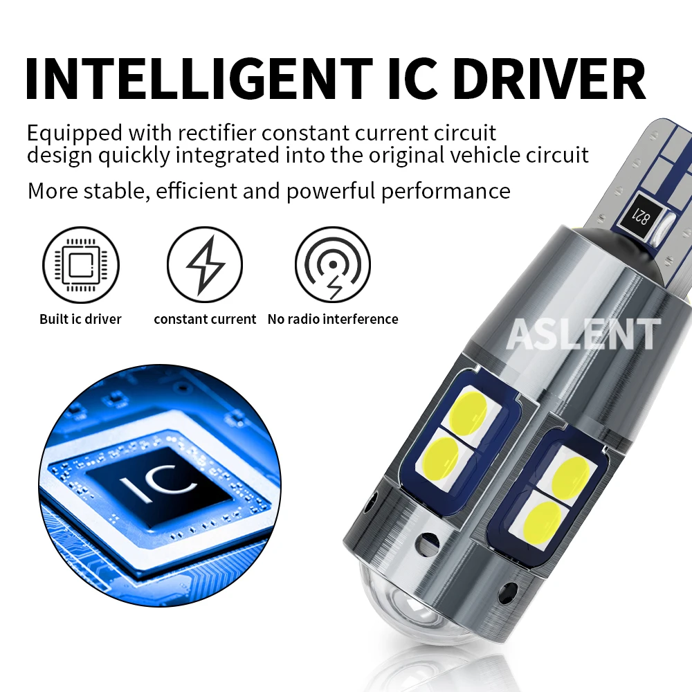 ASLENT 2PCS High Quality T10 W5W 168 192 Led Tail Light 3030 10smd 12V 2025 new Car Led Auto Lamp CANBUS NO Error Car Marker Parking Bulb