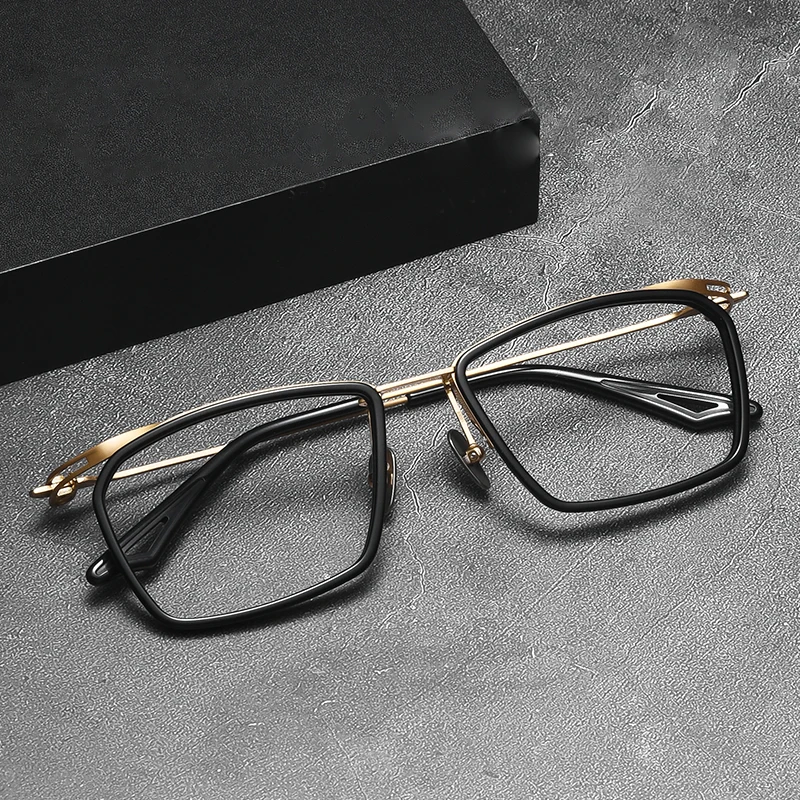 Japanese Handmade Titanium Half Square Glasses Frame For Men Big Size Optical Myopia Eyeglasses Vintage Designer Eyewear New