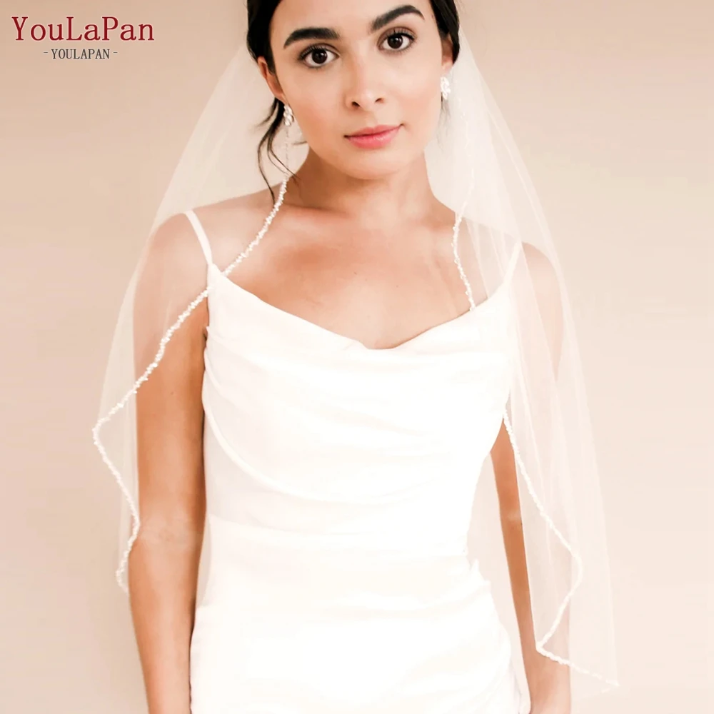 TOPQUEEN new V175 Crystal Edge Wedding 2025 Veils for Bride Bridal Veils with Rhinestones Cathedral 2023 1 Tier Wedding Hair Accessories