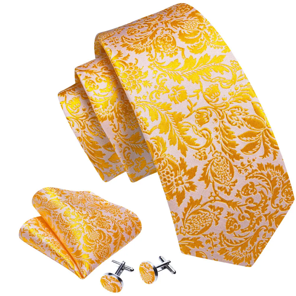Luxury Brand Gold Floral Men Ties Exquisite Silk High Quality Suit Cufflinks Necktie Set Groom Wedding Party Designer Barry.Wang