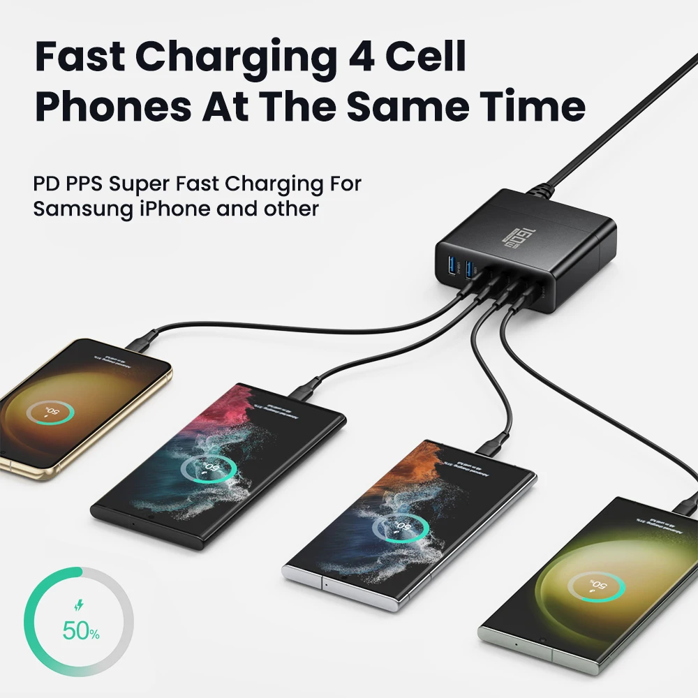 160W GaN USB Type C Multiple Ports PD PPS QC4.0 Desktop Fast Charger For iPhone 14 Pro Samsung S23 book Laptop iPad