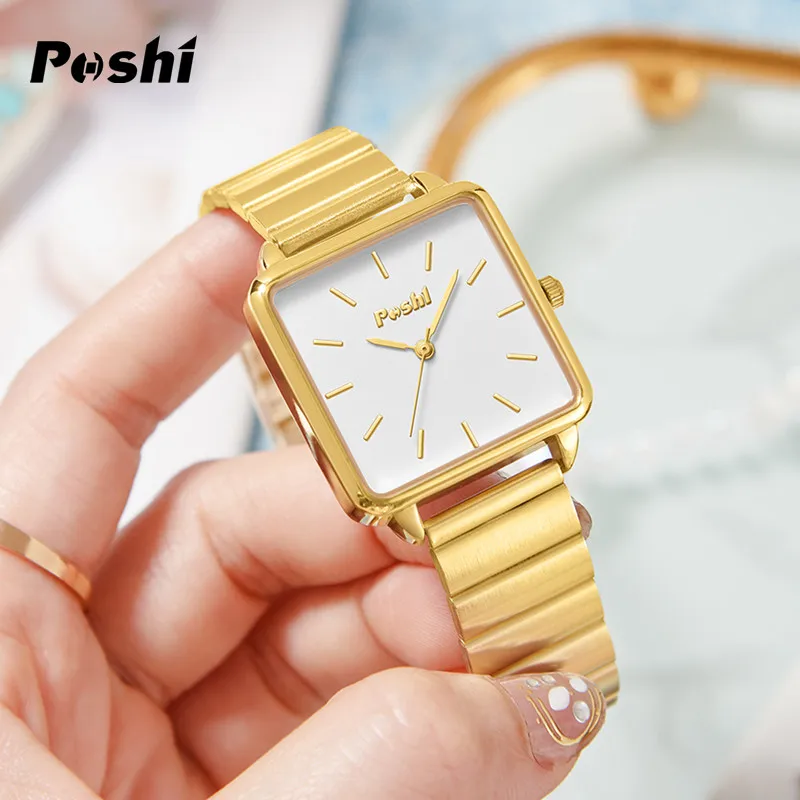 POSHI Quartz Watch for Women Waterproof Alloy Strap Women's Watches Casual Ladies Bracelet Original Brand Wristwatch reloj mujer