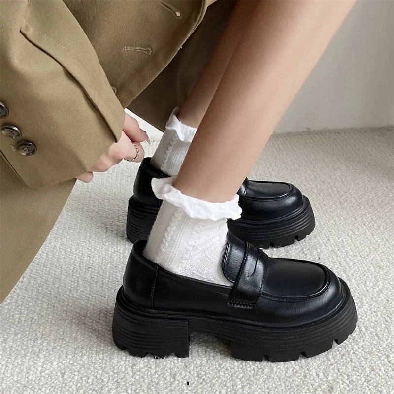 new Ladie Loafers Lolita Flat Shoes Women College Leather Platform High Quality Shoes Style School Girls Jk 2025 Uniform Thick Sole Shoes