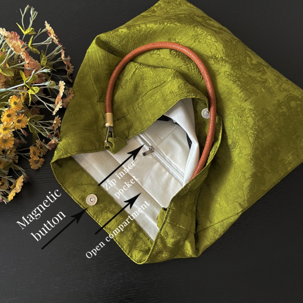 Women Handbag Totes Vintage 2025 Jacquard Silk new Sati Linen Underarm Bag Portable Knot Wrist Bag Adjustable Pu Crossbody Travel Bag