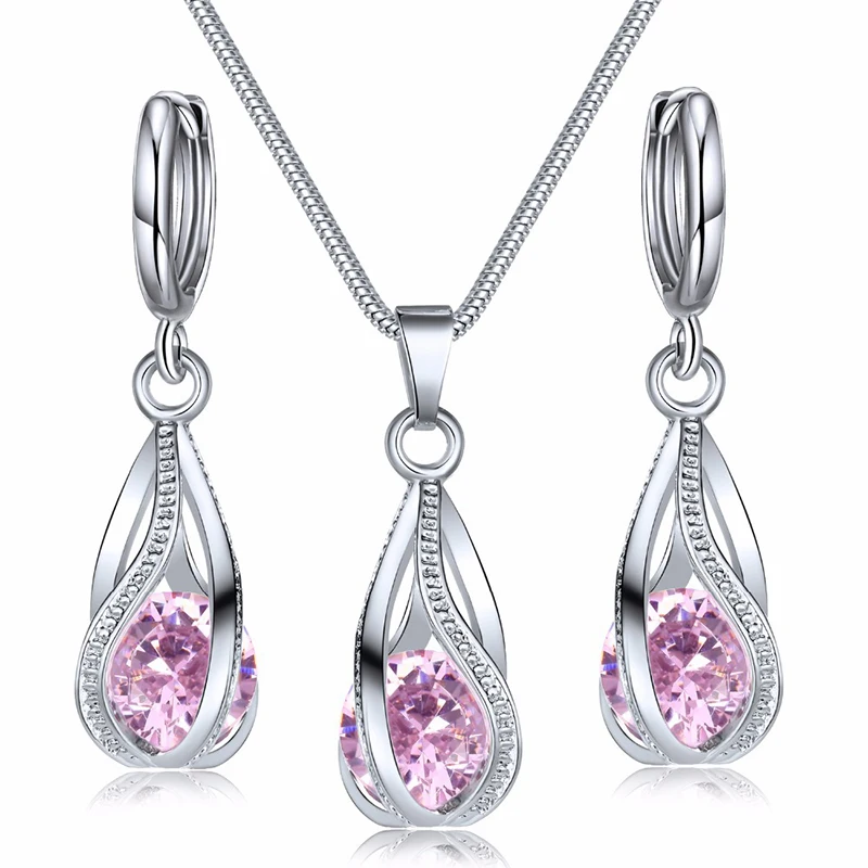 Obega new Cubic Zirconia Necklace Set Lantern Design Multi Color 2025 Stone Pendant Necklace Drop Earrings Copper Material Rhodium Plated