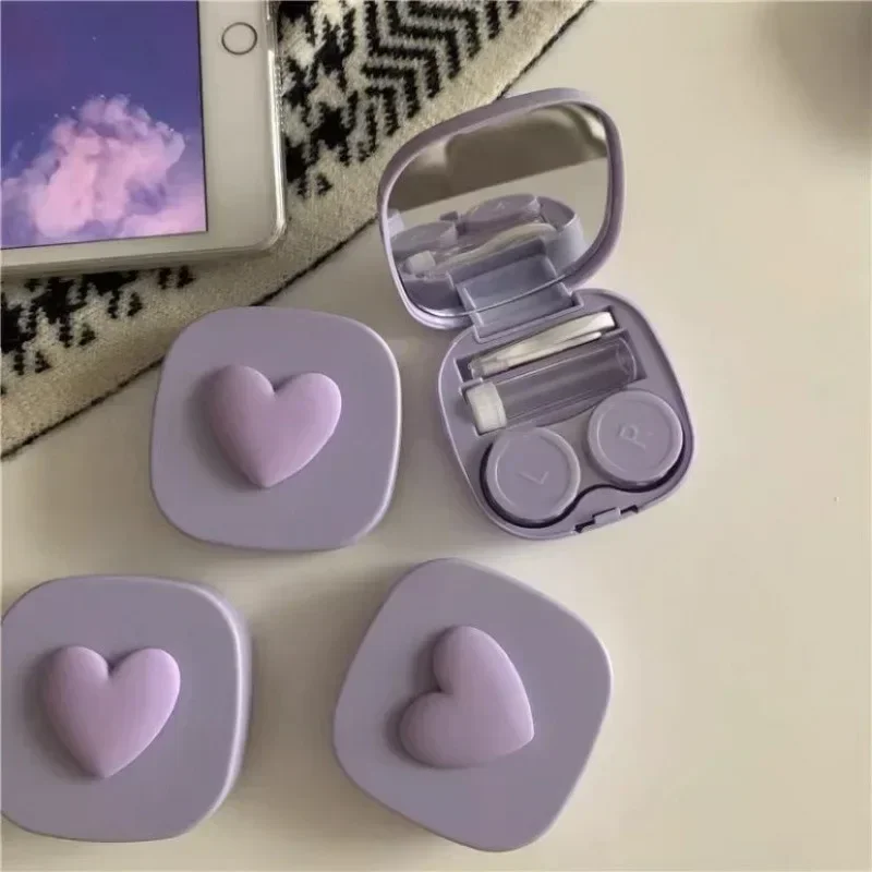 2024 Girl new Cute Heart Contact 2025 Lens Case Box With Mirror Women Mini Lovely Eyes Contact Lens Container Box Bag Travel Kit