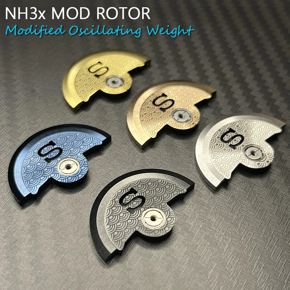 Mod Customized Oscillating Weight Rotor Compatible with NH34 NH35 NH36A Movement Steel Blue Hammer Parts Hollow "S" Mark New 448