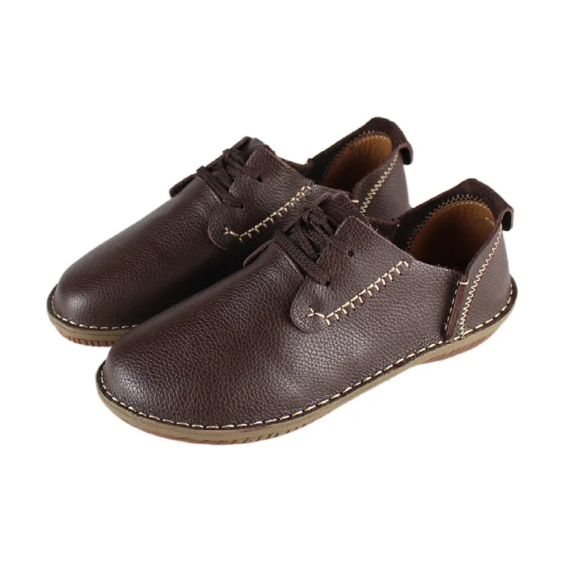 Retro Cowhide Flat new 2025 Sole Women's Boots Casual Shoes Natural Genuine Leather Shoes Manual sewing