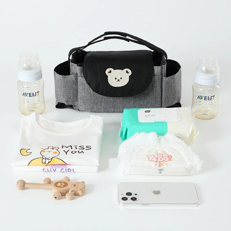 Mommy Bag for Cart Basket Baby Accessories Stroller Bag Diaper Pouch Large Capacity Flip Two Bottles Cup Holder Caddy Organizer