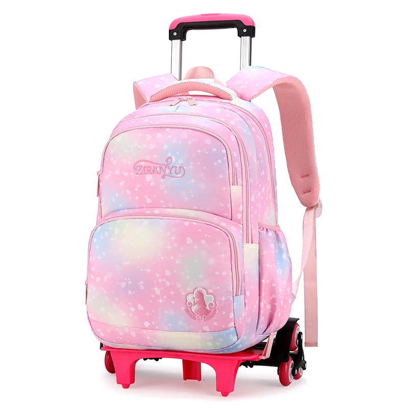Children Waterproof Orthopedic School Backpack with Wheels Elementary Schoolbag Detachable Trolley School Bags for Kids Girls